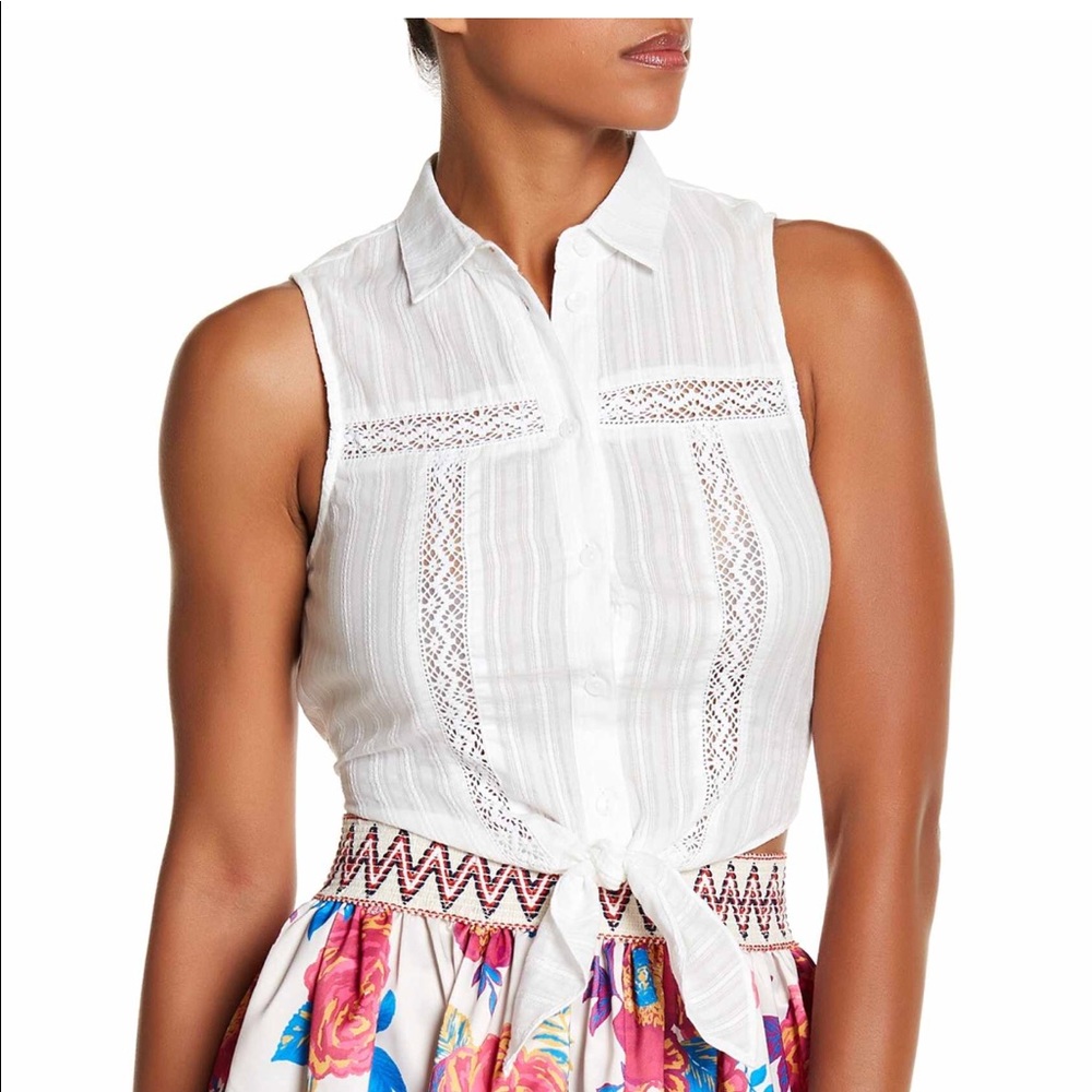 JEALOUS TOMATO Front Tie Blouse NWOT white lace